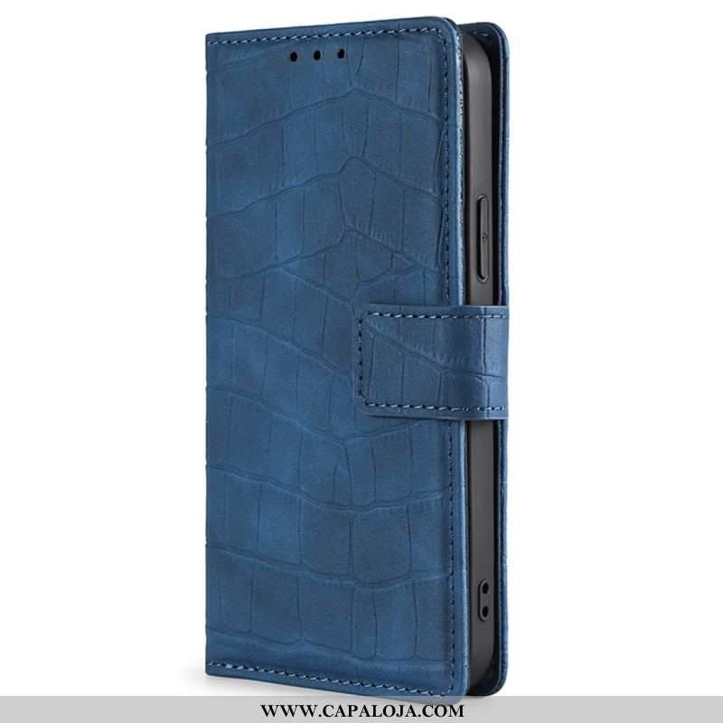 Capa De Couro Para iPhone 14 Plus Estilo De Pele De Crocodilo