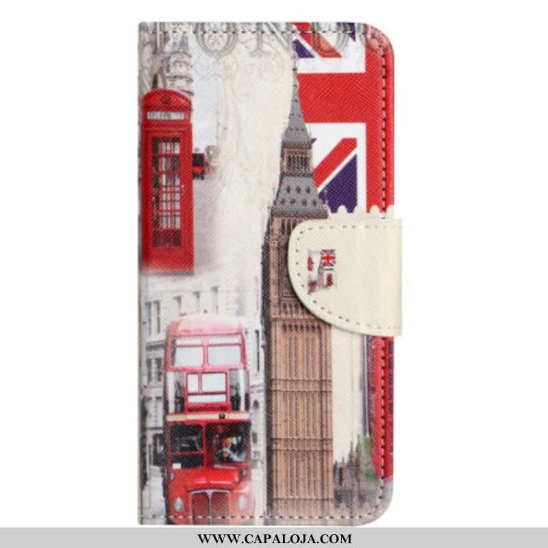 Capa De Couro Para iPhone 14 Plus Vida Em Londres