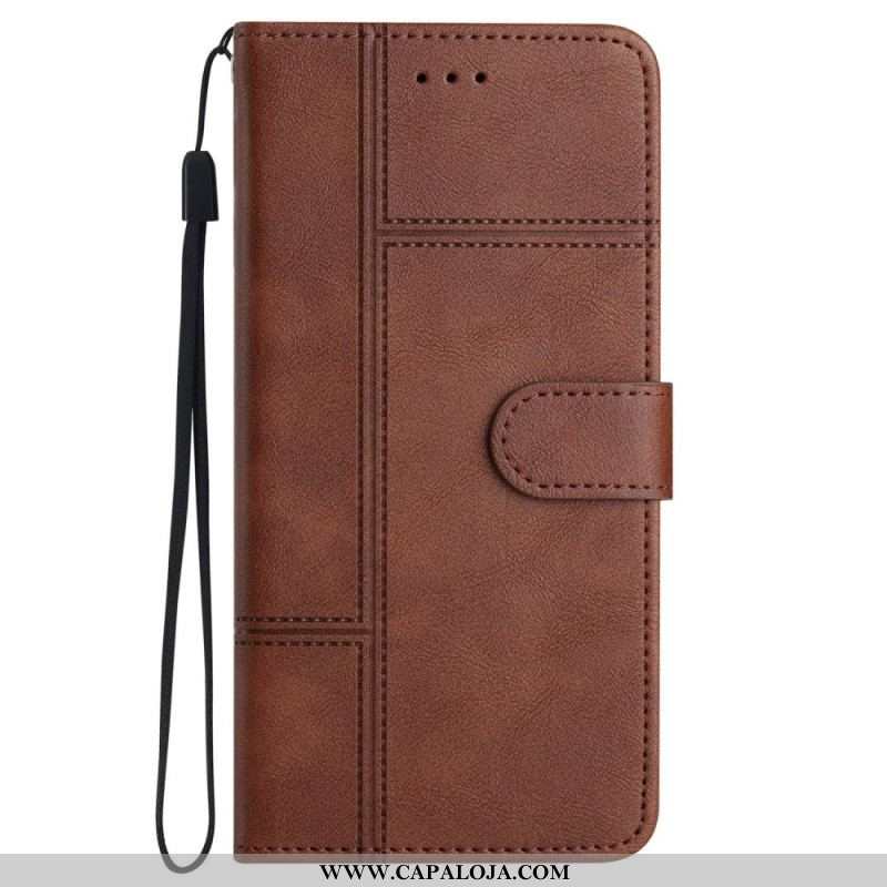 Capa De Couro Para iPhone 14 Pro Max De Cordão Estilo De Couro Comercial Com Tiras