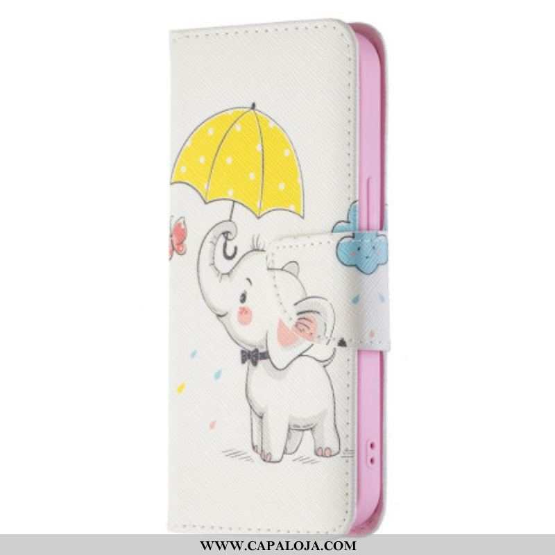 Capa De Couro Para iPhone 15 Bebê Elefante