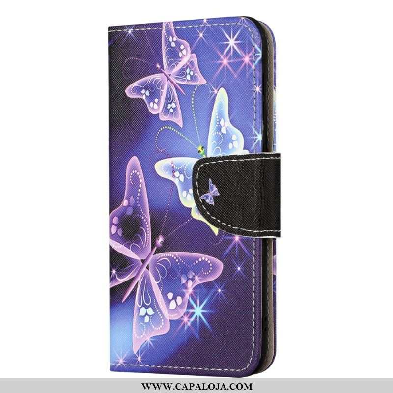 Capa De Couro Para iPhone 15 Borboletas