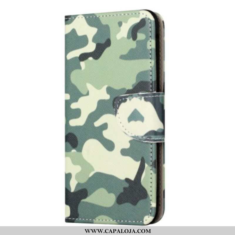 Capa De Couro Para iPhone 15 Camuflagem Militar