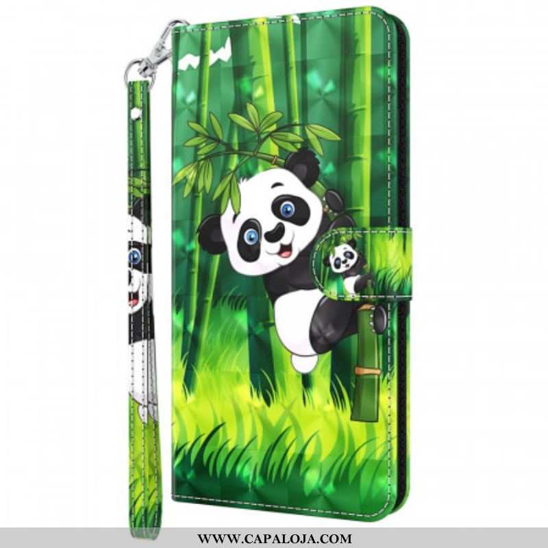 Capa Em Pele Para Moto G71 5G Panda E Bambu