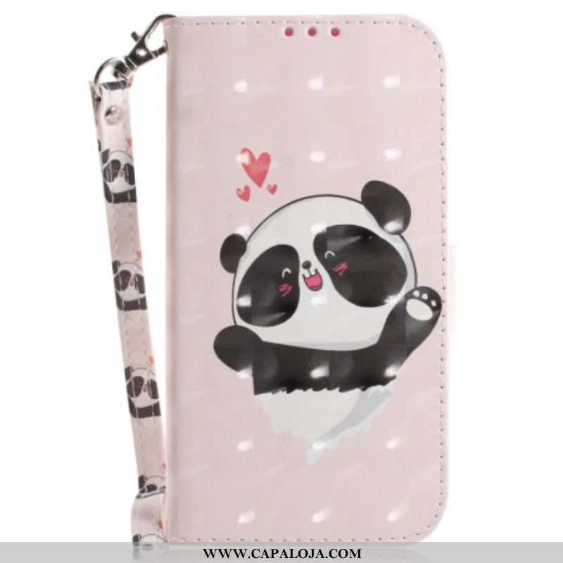 Capa Em Pele Para OnePlus Nord 2T 5G De Cordão Panda Love Com Cordão