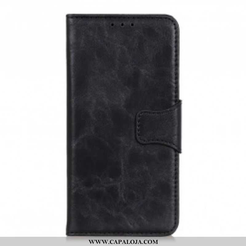 Capa Em Pele Para Oppo A54 5G / A74 5G Fecho Reversível De Couro Rachado