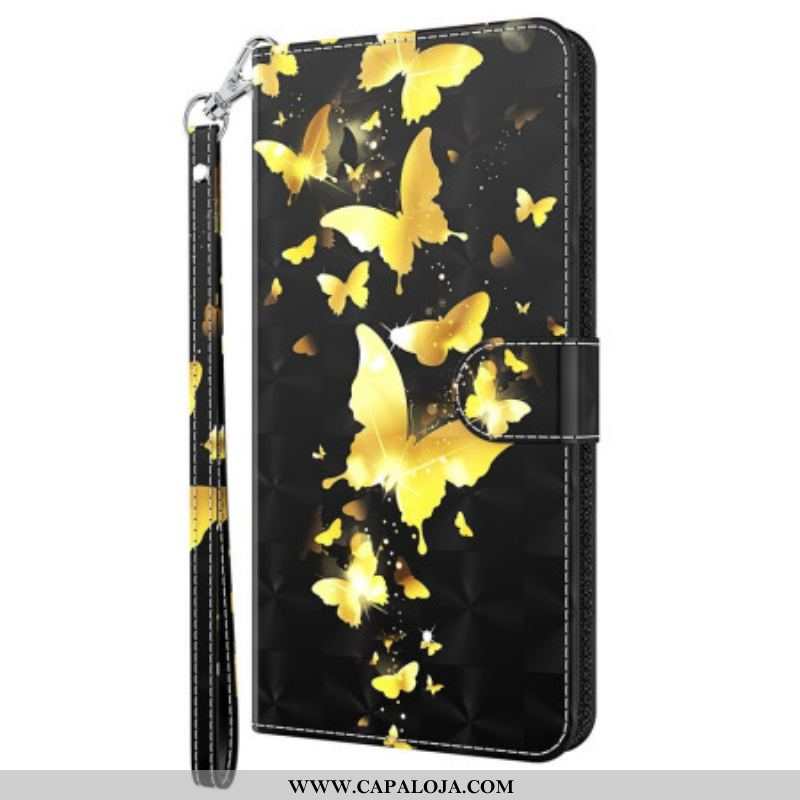 Capa Em Pele Para Oppo A94 5G Borboleta Com Cordão