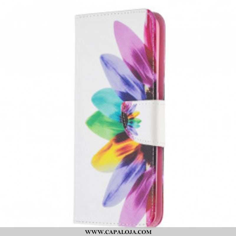 Capa Em Pele Para Oppo A94 5G Flor Aquarela