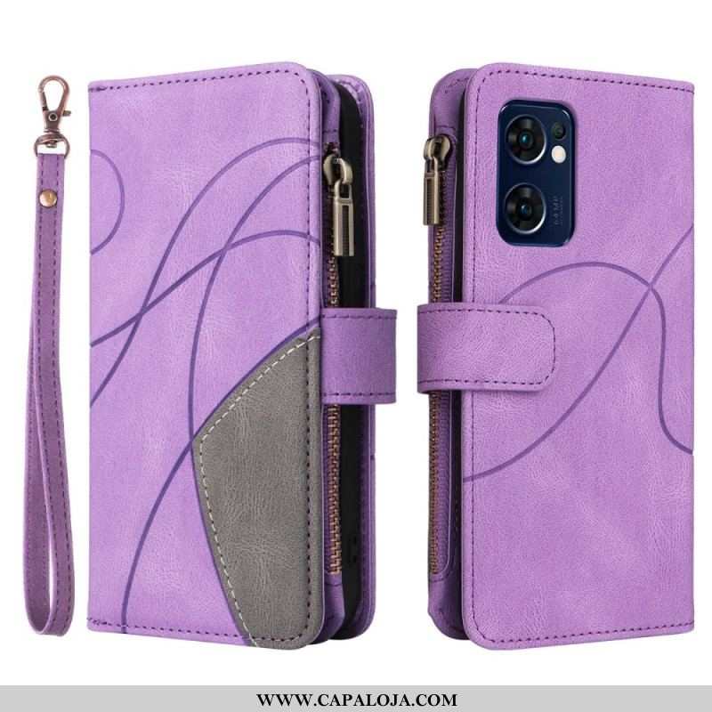 Capa Em Pele Para Oppo Find X5 Lite Bicolor Multifuncional