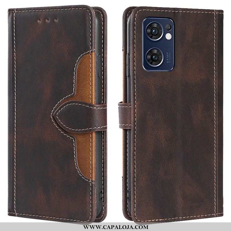 Capa Em Pele Para Oppo Find X5 Lite Couro Sintético Bicolor Estiloso