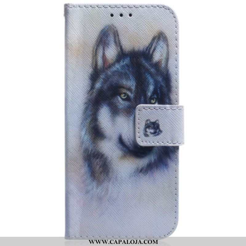 Capa Em Pele Para Oppo Reno 8 Pro De Cordão Cachorro Strappy Aquarela