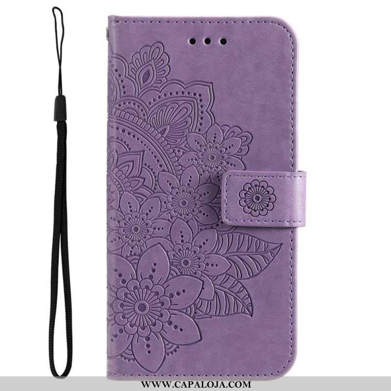 Capa Em Pele Para Oppo Reno 8 Pro De Cordão Strappy Floral