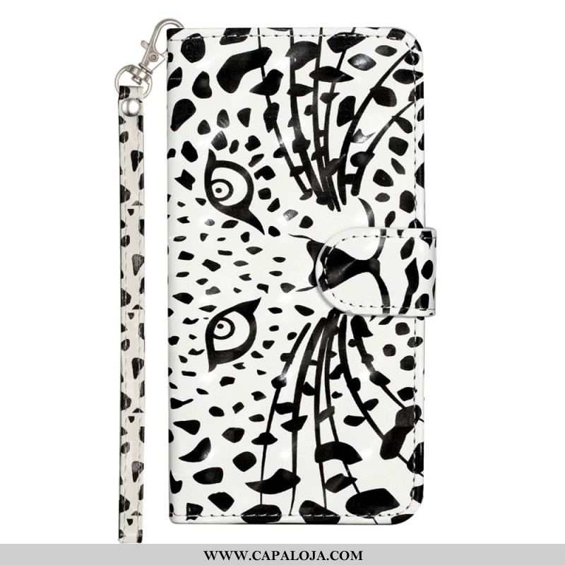 Capa Em Pele Para Samsung Galaxy A14 / A14 5G De Cordão Leopardo Strappy