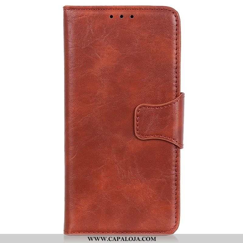 Capa Em Pele Para Samsung Galaxy A14 / A14 5G Fecho Reversível De Couro Rachado