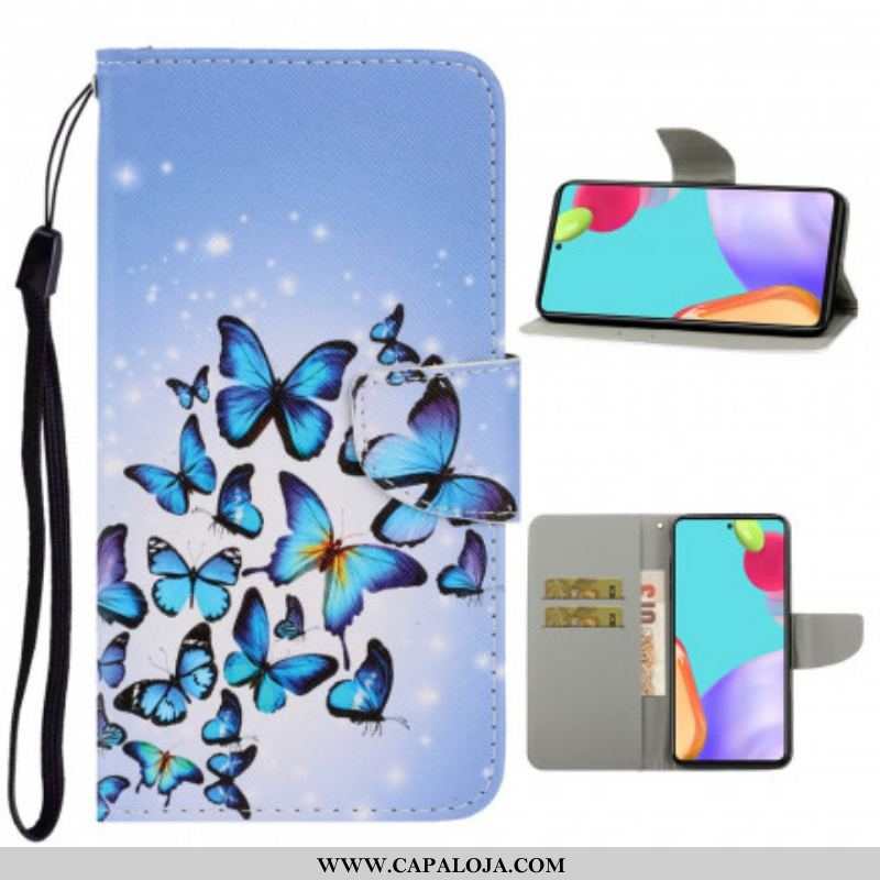 Capa Em Pele Para Samsung Galaxy A52 4G / A52 5G / A52s 5G De Cordão Variações De Tiras Borboletas