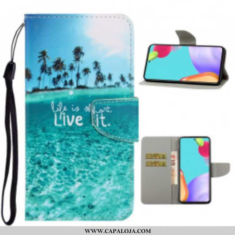 Capa Em Pele Para Samsung Galaxy A52 4G / A52 5G / A52s 5G De Cordão Viva Na Lanyard