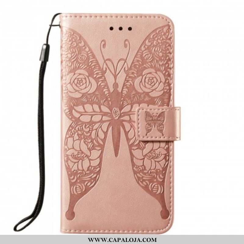 Capa Em Pele Para Samsung Galaxy A52 4G / A52 5G / A52s 5G Padrão De Flor De Borboleta