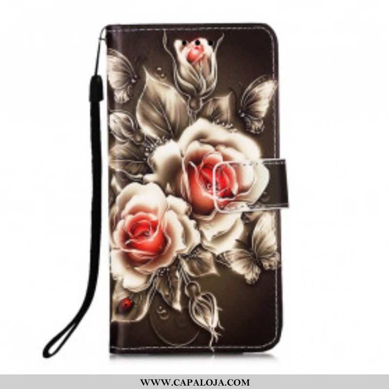 Capa Em Pele Para Samsung Galaxy A52 4G / A52 5G / A52s 5G Rosas Douradas