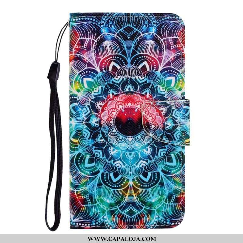 Capa Em Pele Para Samsung Galaxy A54 5G De Cordão Mandala Strappy