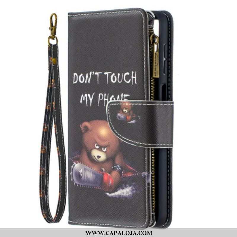 Capa Em Pele Para Samsung Galaxy M12 / A12 Urso De Bolso Com Zíper