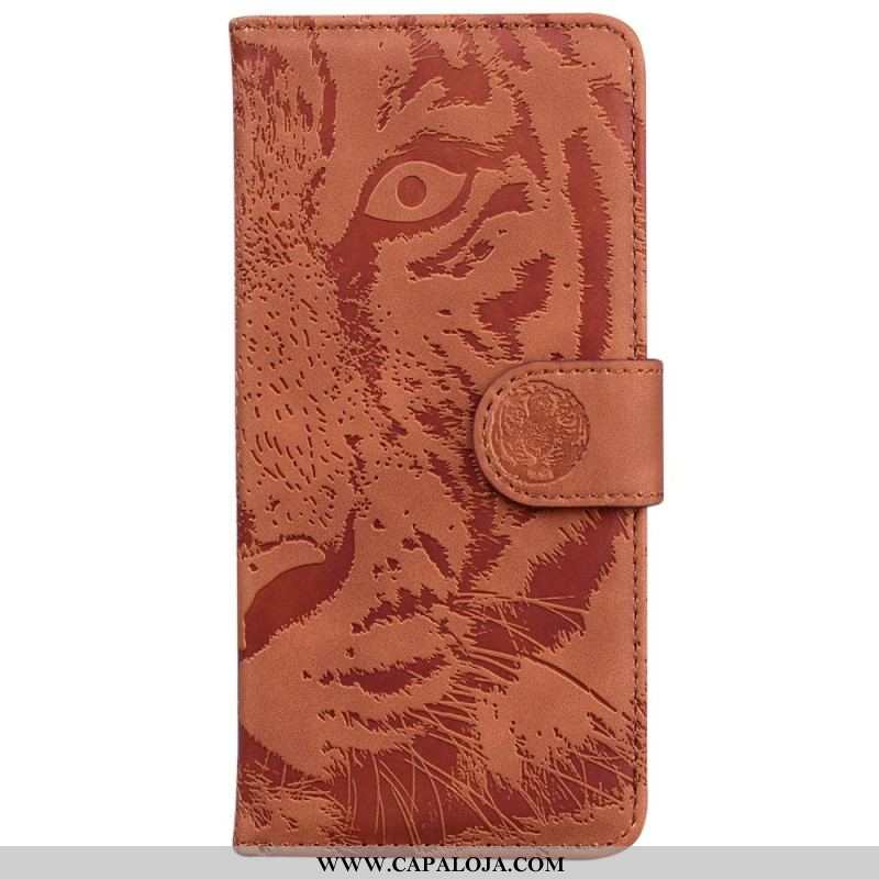 Capa Em Pele Para Samsung Galaxy M13 Pegada De Tigre