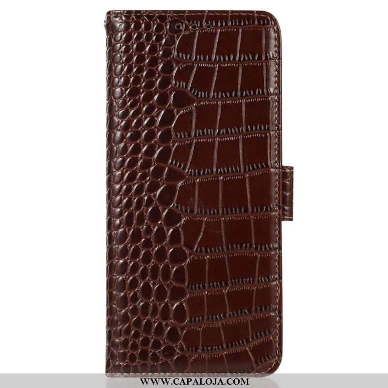 Capa Em Pele Para Samsung Galaxy M13 Rfid Estilo Crocodilo