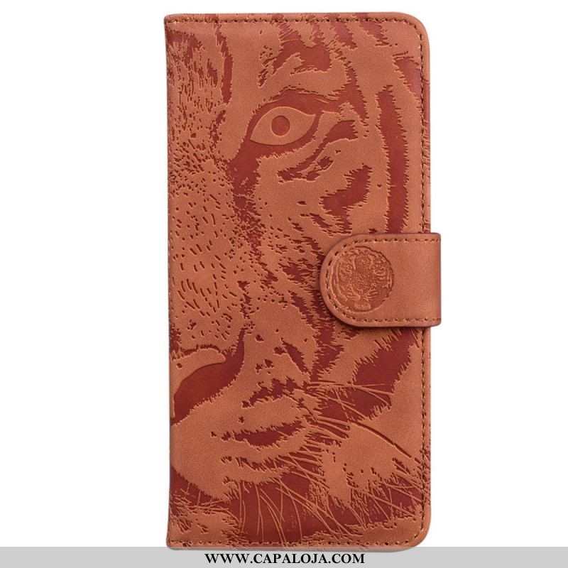 Capa Em Pele Para Samsung Galaxy M53 5G Estampa De Tigre