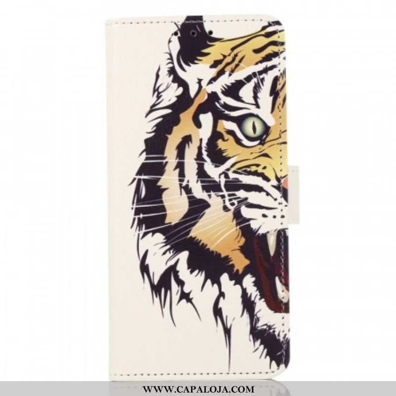 Capa Em Pele Para Samsung Galaxy M53 5G Tigre Feroz