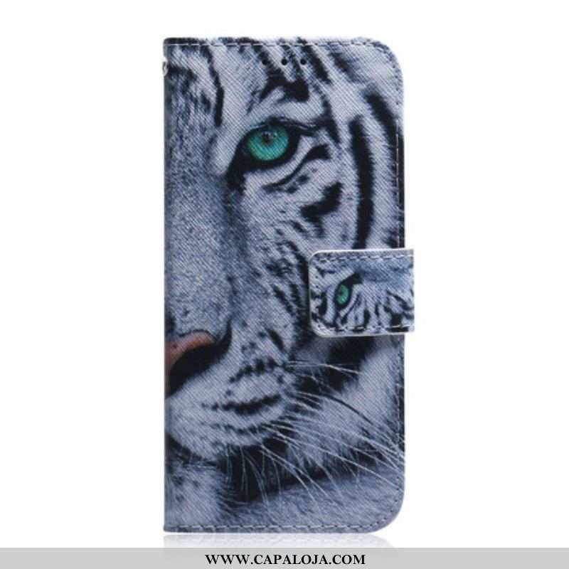 Capa Em Pele Para Samsung Galaxy S21 5G Cara De Tigre