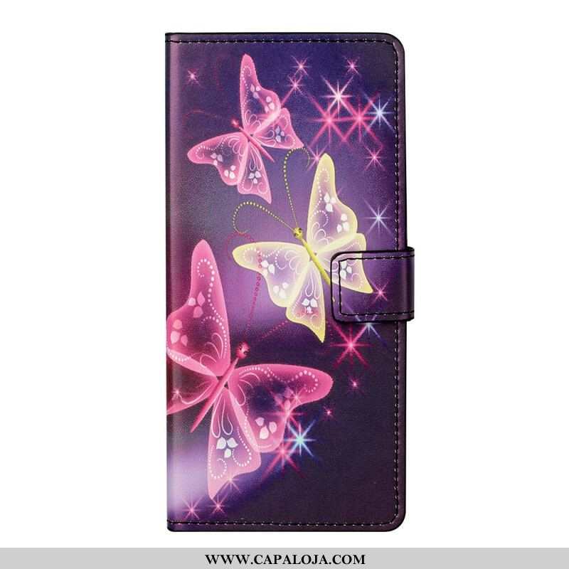 Capa Em Pele Para Samsung Galaxy S21 FE Borboletas E Flores