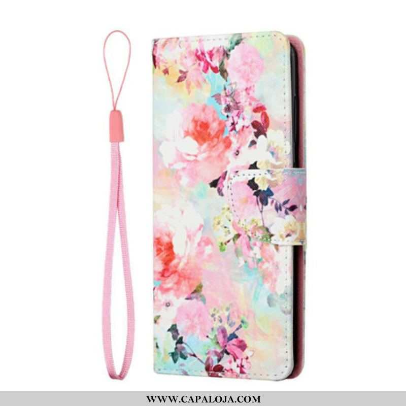 Capa Em Pele Para Samsung Galaxy S21 FE De Cordão Vintage Strappy Floralies