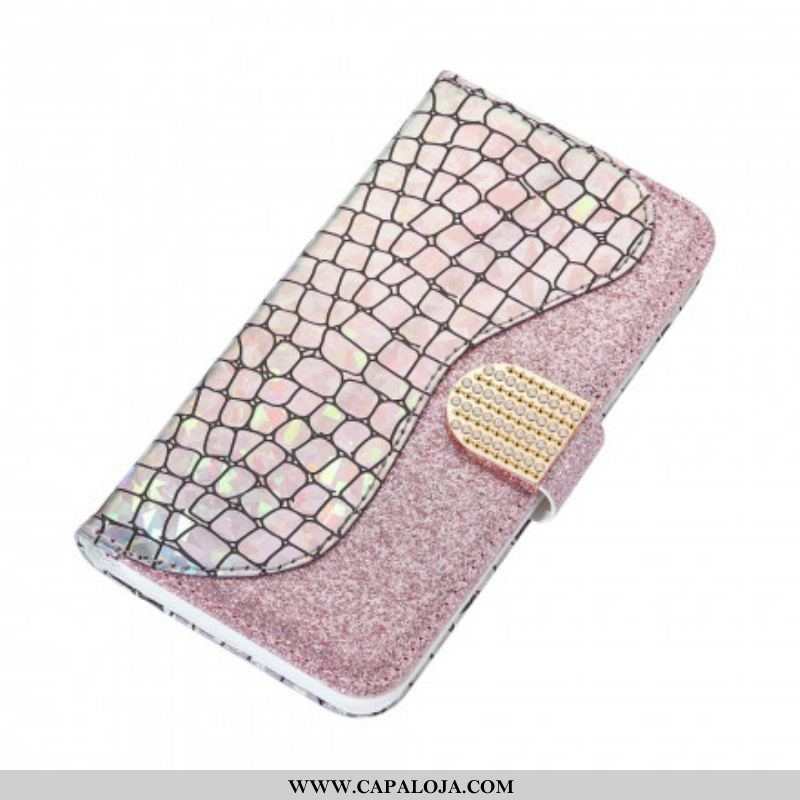 Capa Em Pele Para Samsung Galaxy S21 Ultra 5G Diamantes De Crocodilo