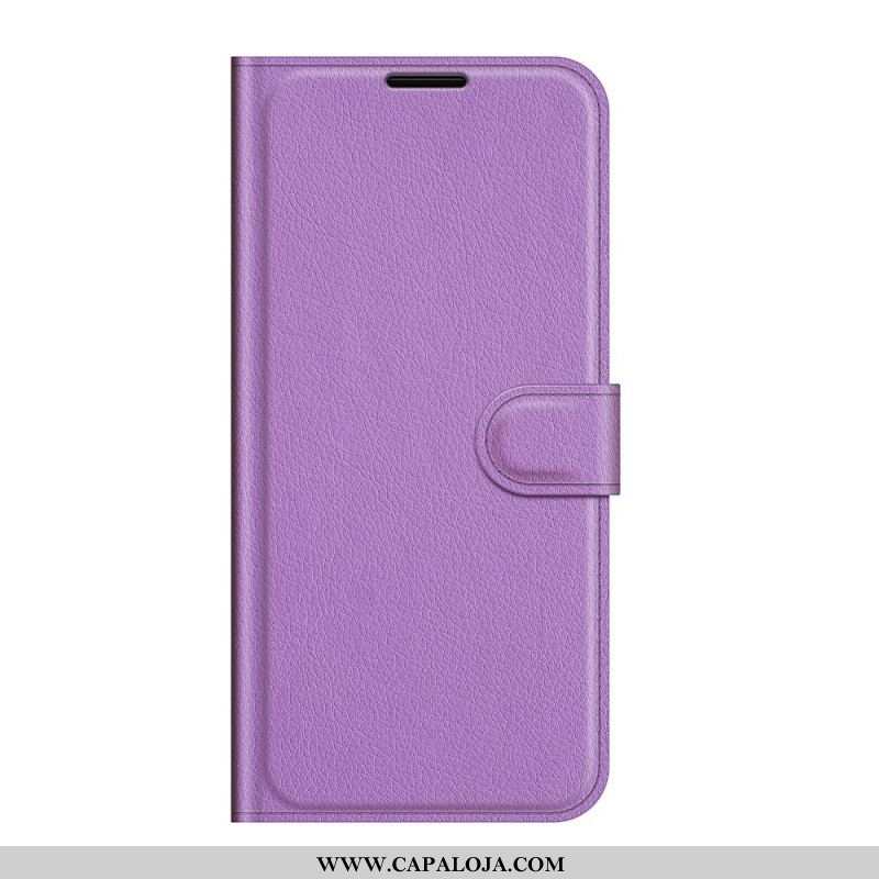 Capa Em Pele Para Samsung Galaxy S22 5G Clássico Efeito Couro Lichia