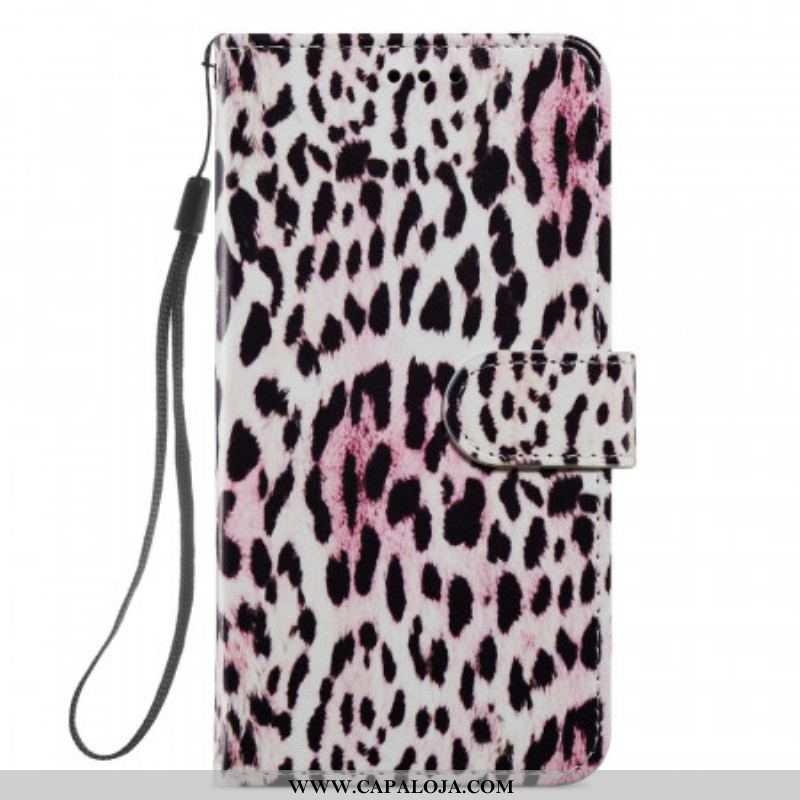 Capa Em Pele Para Samsung Galaxy S22 5G Estampa De Leopardo