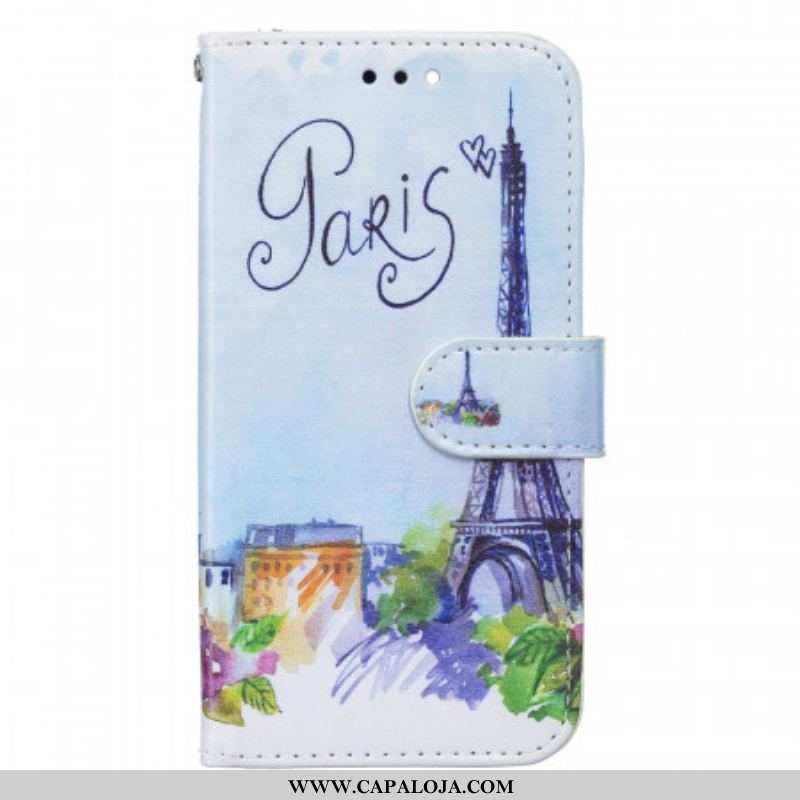 Capa Em Pele Para Samsung Galaxy S22 5G Pintando Paris