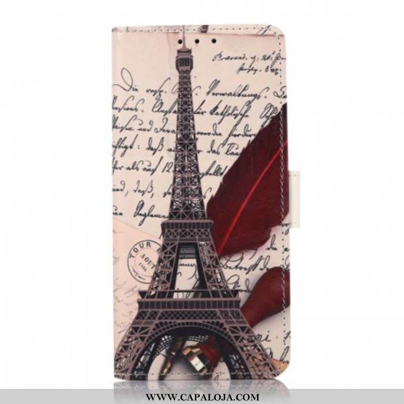 Capa Em Pele Para Samsung Galaxy S22 5G Torre Eiffel Do Poeta