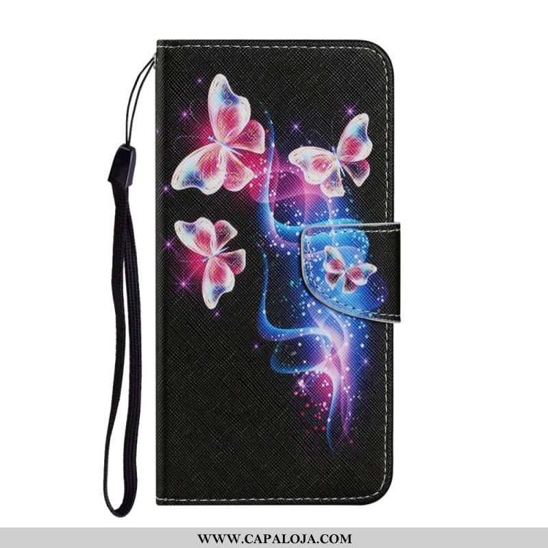 Capa Em Pele Para Samsung Galaxy S22 Plus 5G Borboletas Mágicas