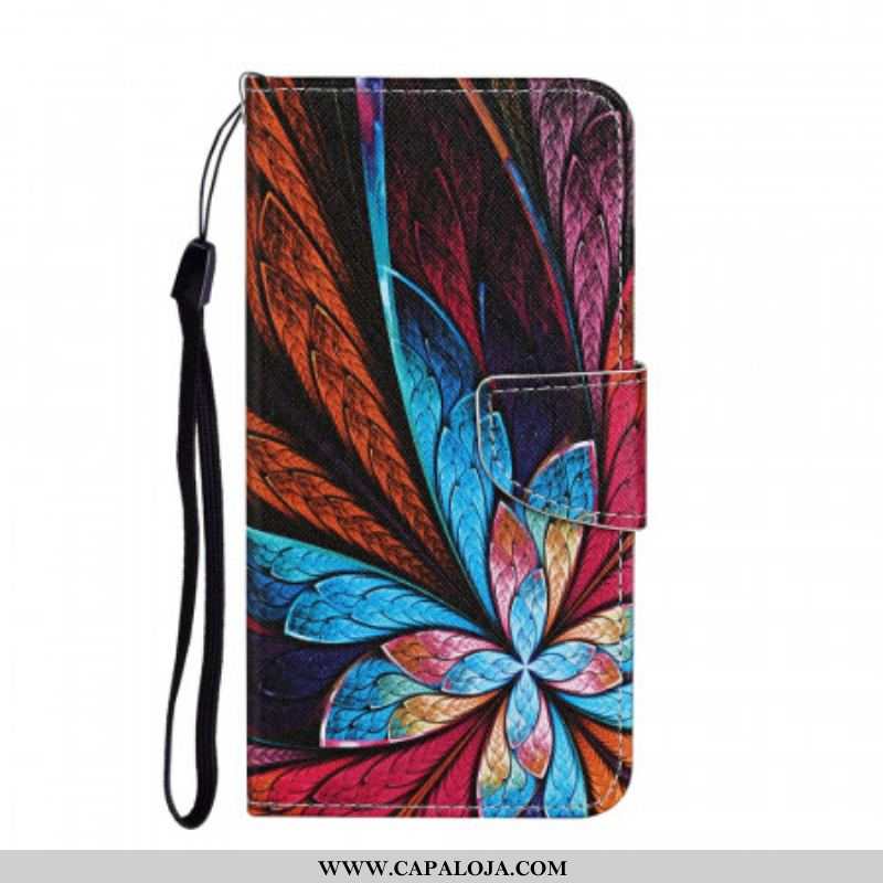 Capa Em Pele Para Samsung Galaxy S22 Plus 5G Lençóis Coloridos Com Cordão