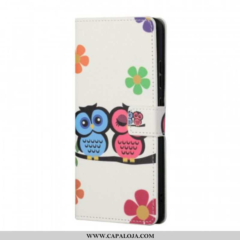 Capa Em Pele Para Samsung Galaxy S22 Plus 5G Par De Corujas