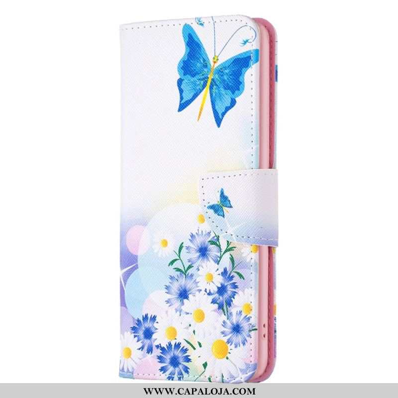 Capa Em Pele Para Samsung Galaxy S23 5G Borboletas