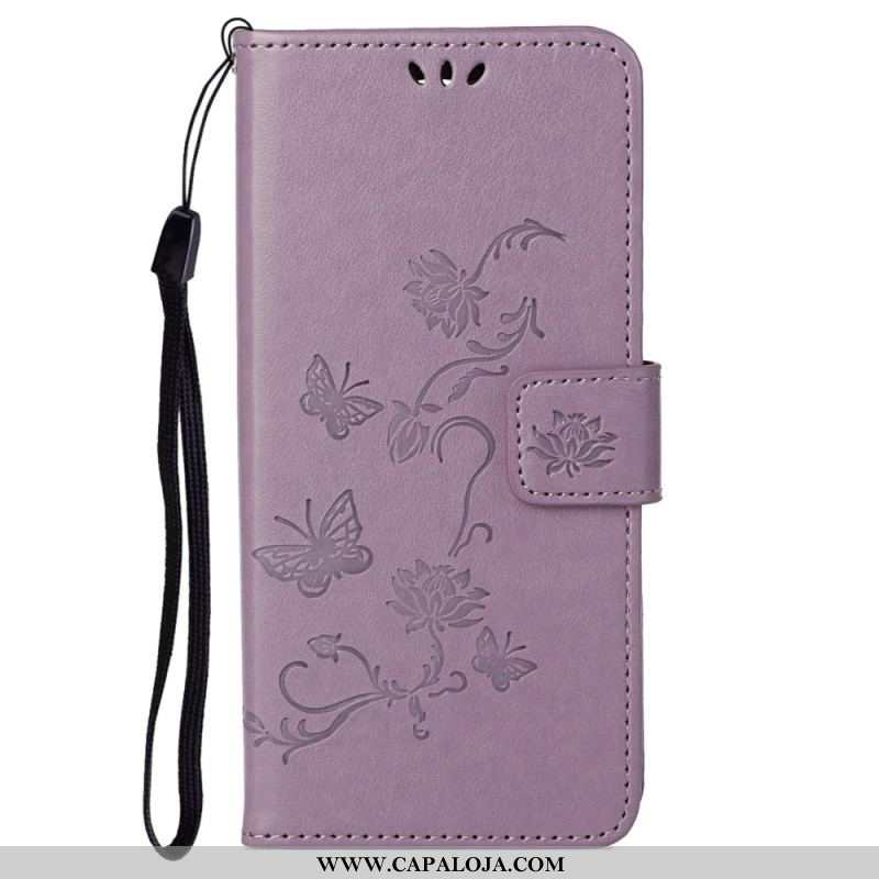 Capa Em Pele Para Samsung Galaxy S23 5G Borboletas E Flores