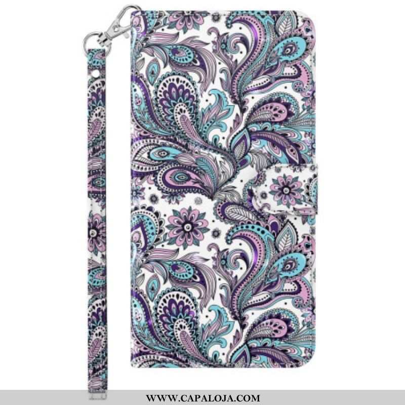 Capa Em Pele Para Samsung Galaxy S23 5G De Cordão Padrão Strappy Paisley