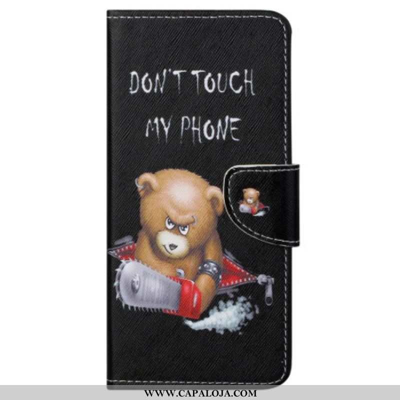 Capa Em Pele Para Samsung Galaxy S23 5G Urso Não Toque No Meu Telefone