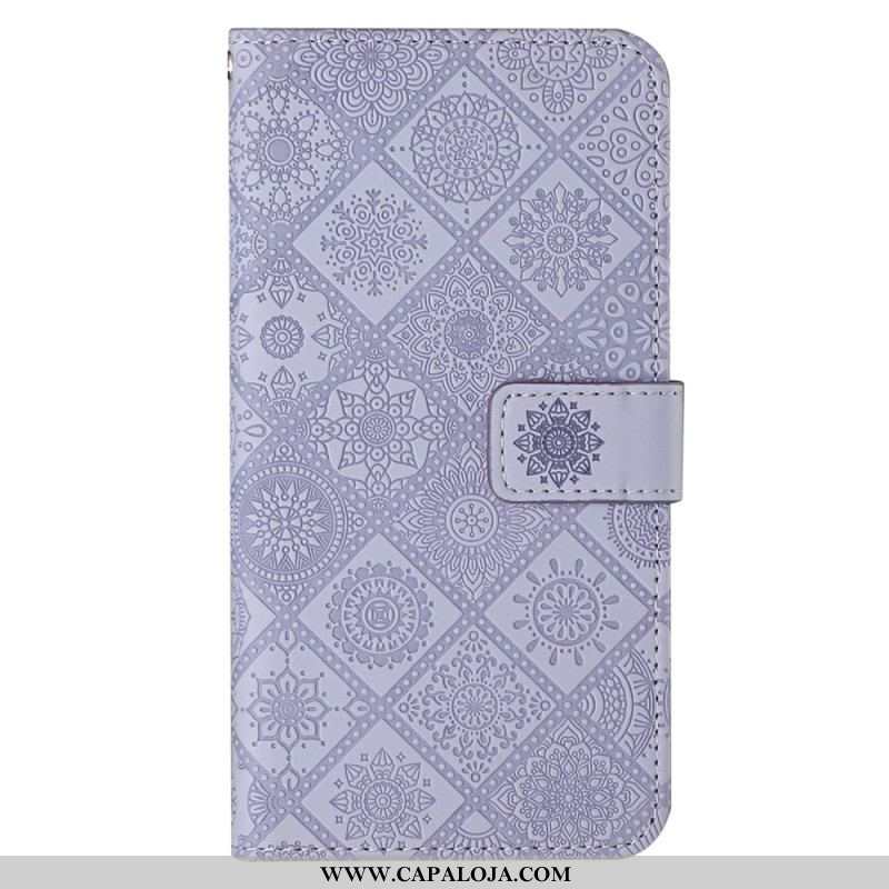 Capa Em Pele Para Samsung Galaxy S23 Plus 5G Padrão De Tapeçaria