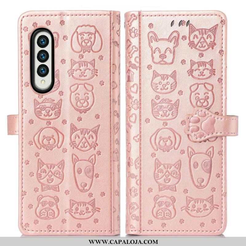 Capa Em Pele Para Samsung Galaxy Z Fold 4 Como Cão E Gato