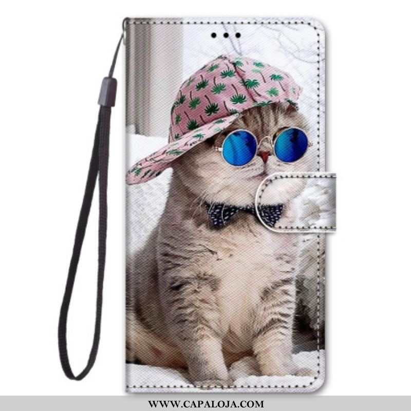 Capa Em Pele Para Sony Xperia 5 IV De Cordão Yo Cat Com Alça