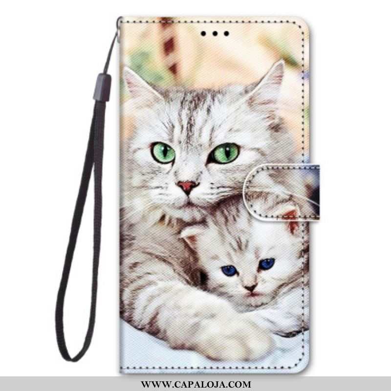 Capa Em Pele Para Xiaomi 12 / 12X De Cordão Família De Gatos Strappy