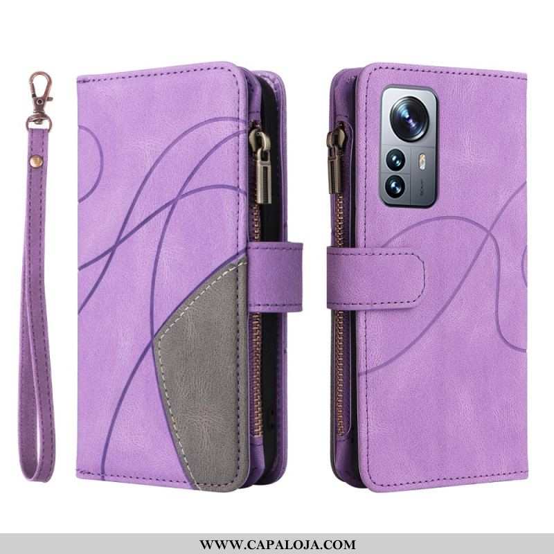 Capa Em Pele Para Xiaomi 12 Pro Bicolor Com Porta Moedas