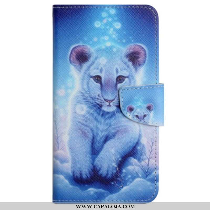 Capa Em Pele Para Xiaomi 12T / 12T Pro De Cordão Bebê Leopardo Com Alça