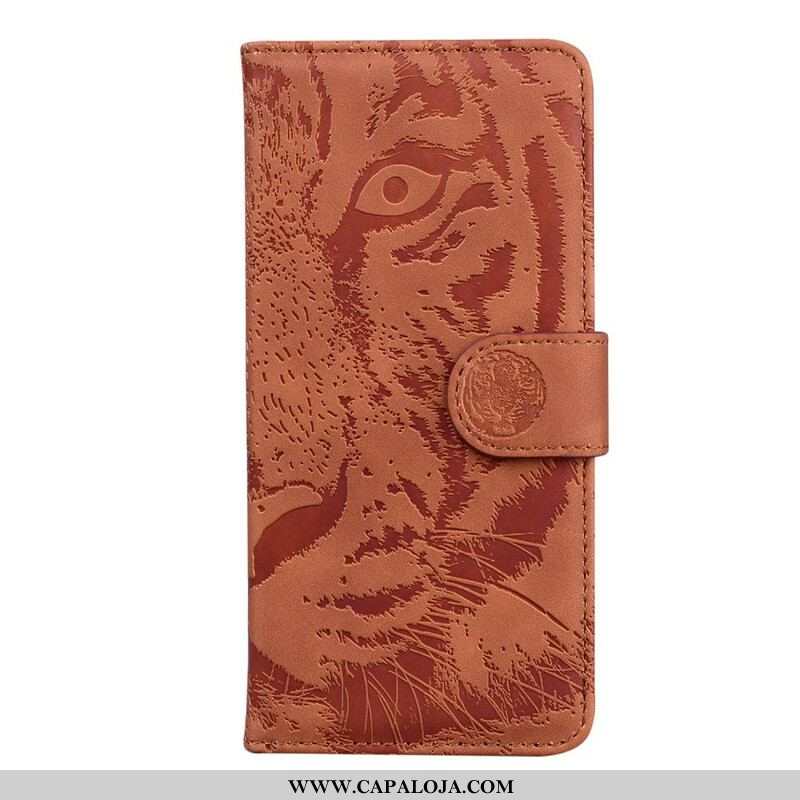 Capa Em Pele Para Xiaomi Redmi Note 10 5G Estampa Cara De Tigre