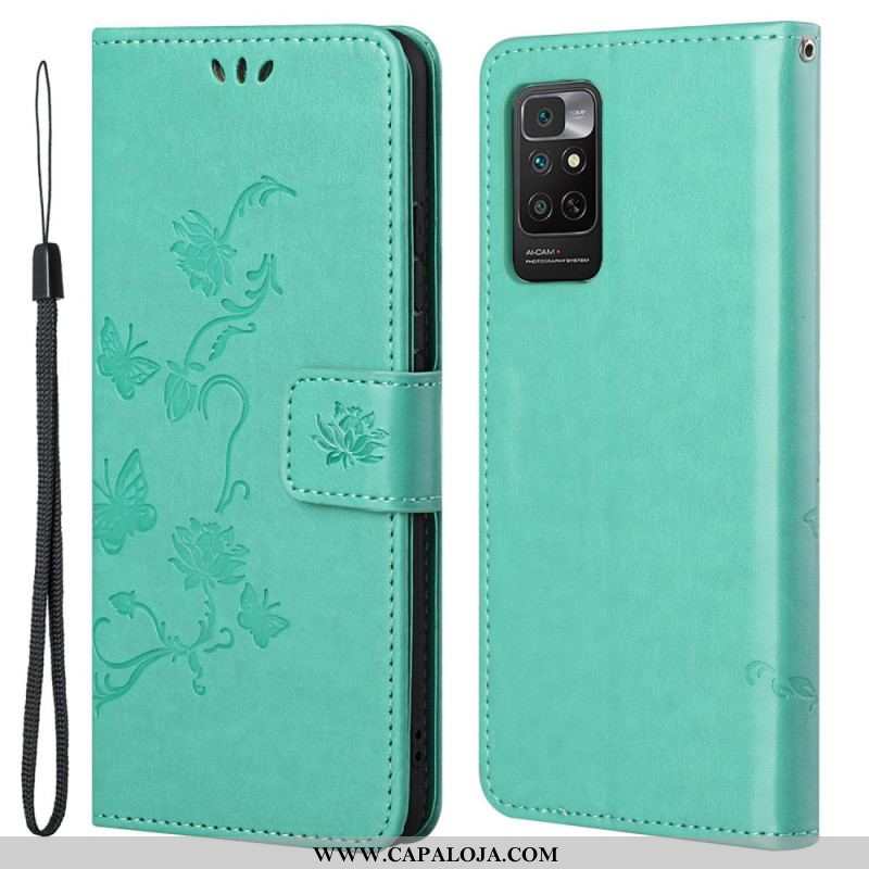 Capa Em Pele Para Xiaomi Redmi Note 11 / 11S De Cordão Flores De Alça